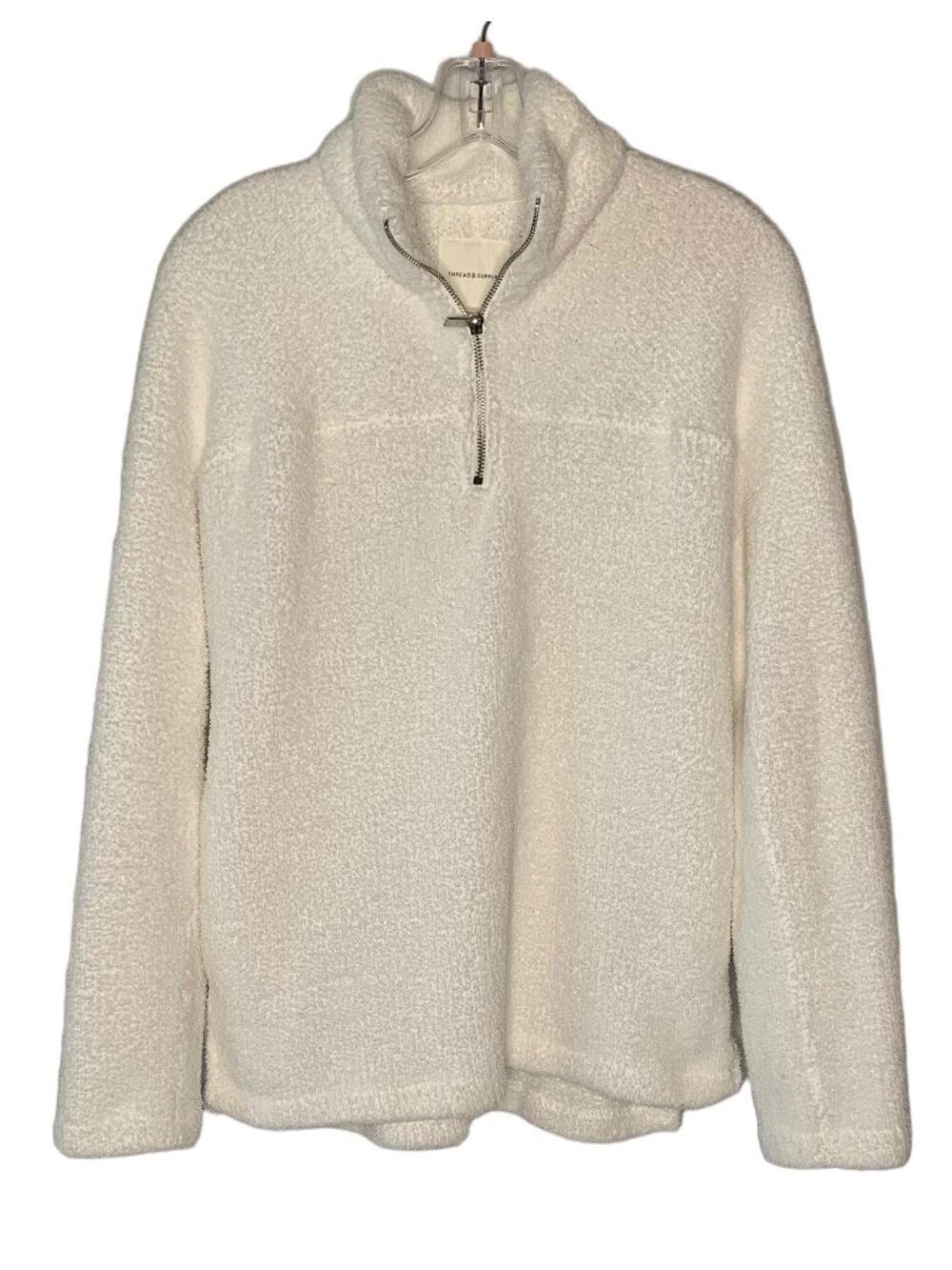 THREAD & SUPPLY White French Terry Quarter Zip Fleece Pullover Size Small